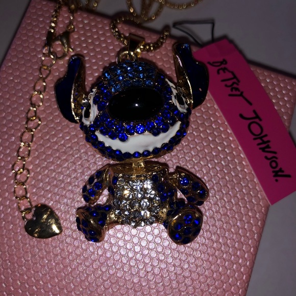 Betsey Johnson Stitch Blue Crystal 28” Necklace - Picture 3 of 8